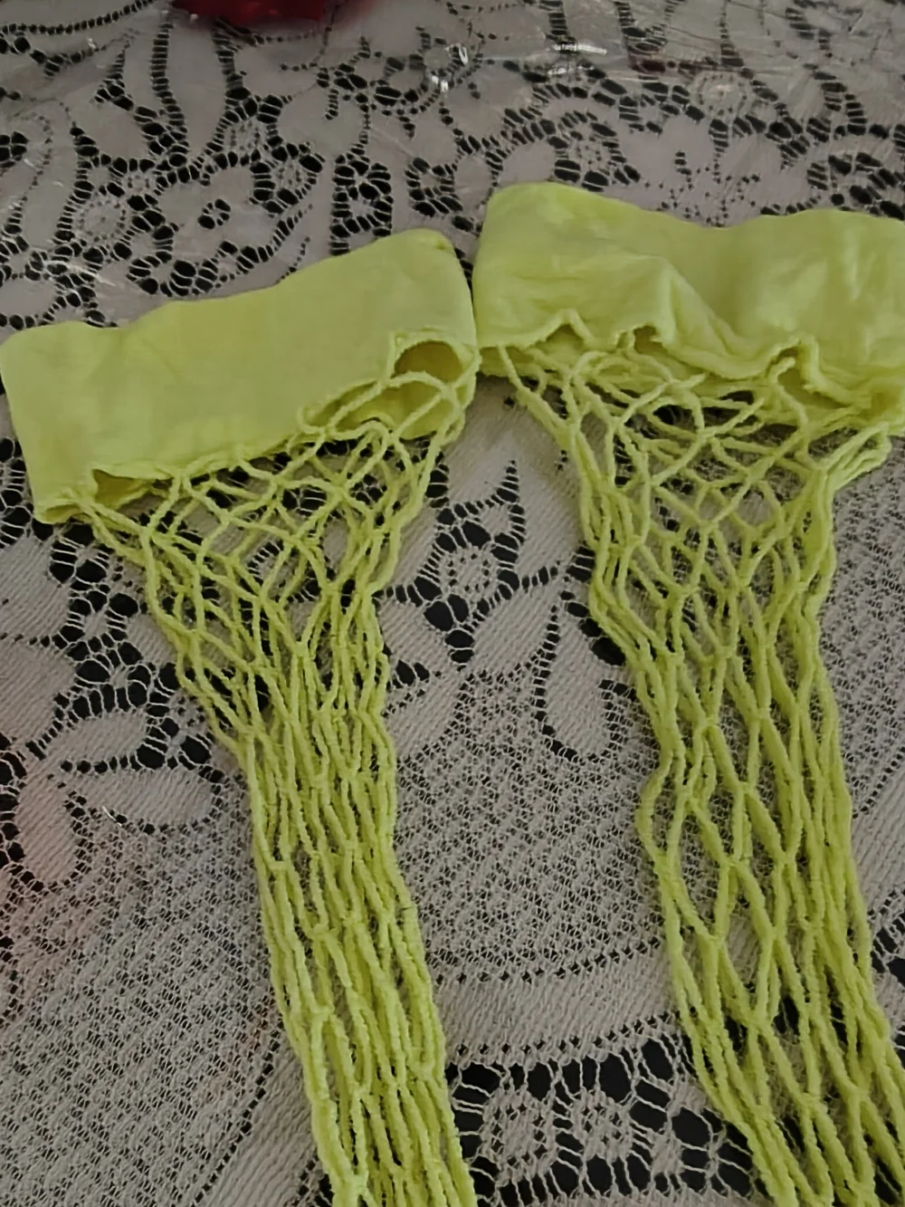 Retro Fishnet Thigh High Stockings Neon Yellow Costume Cosplay Festival Party